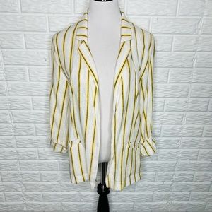 LOVE TREE Yellow & Black Striped Linen Blazer Jacket  Open Front